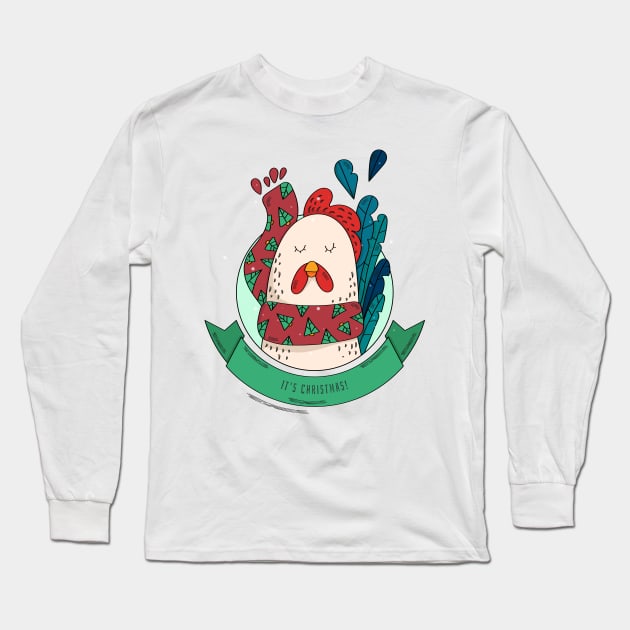 Its Christmas Chicken Long Sleeve T-Shirt by Evlar